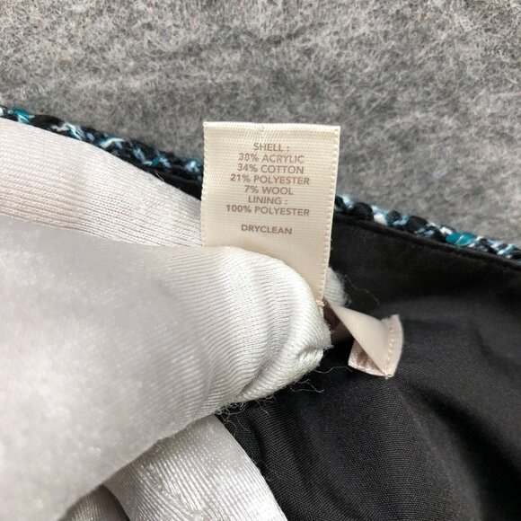 Loft Tweed Mini Skirt Womens 6 Teal Blue Black Plaid Wool Blend Formal - Picture 9 of 12